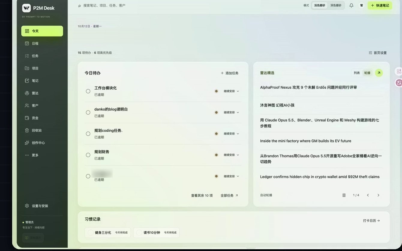 P2M 工作台“今日”页面,取自宣传片的产品画面